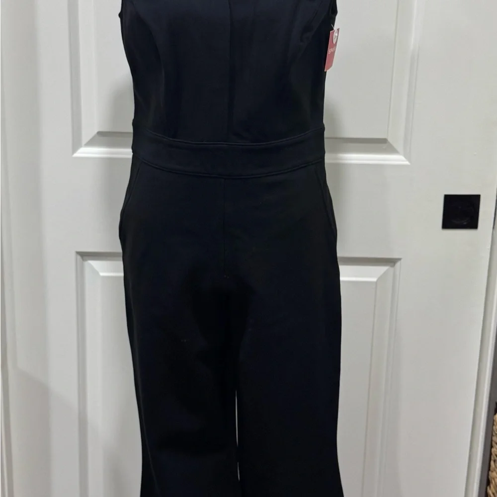 SPANX Perfect Sleeveless Jumpsuit S Petite Classic Black Flare Leg 20383Q NWT’s - Picture 4 of 13